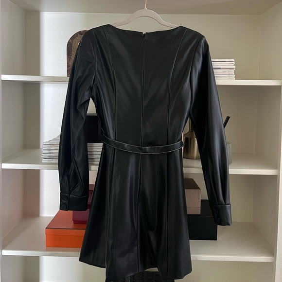 STAUD Oz Faux Leather Belted Mini Dress - mordernwear.com